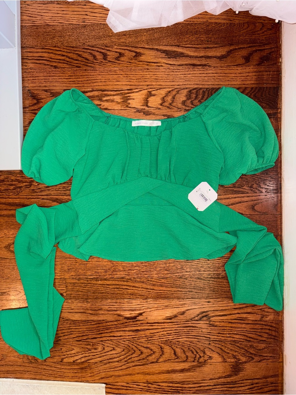 Altar'd State Emerald Green Puff-Sleeve Wrap Crop Top
